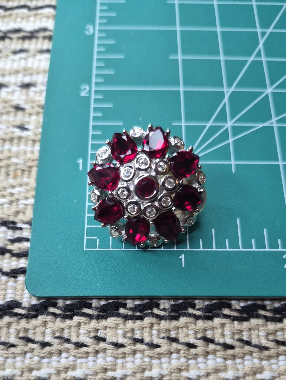 Vintage Christian Dior Large Red Rhinestone Clear Crystal Clip On Earrings - Picture 6 of 7